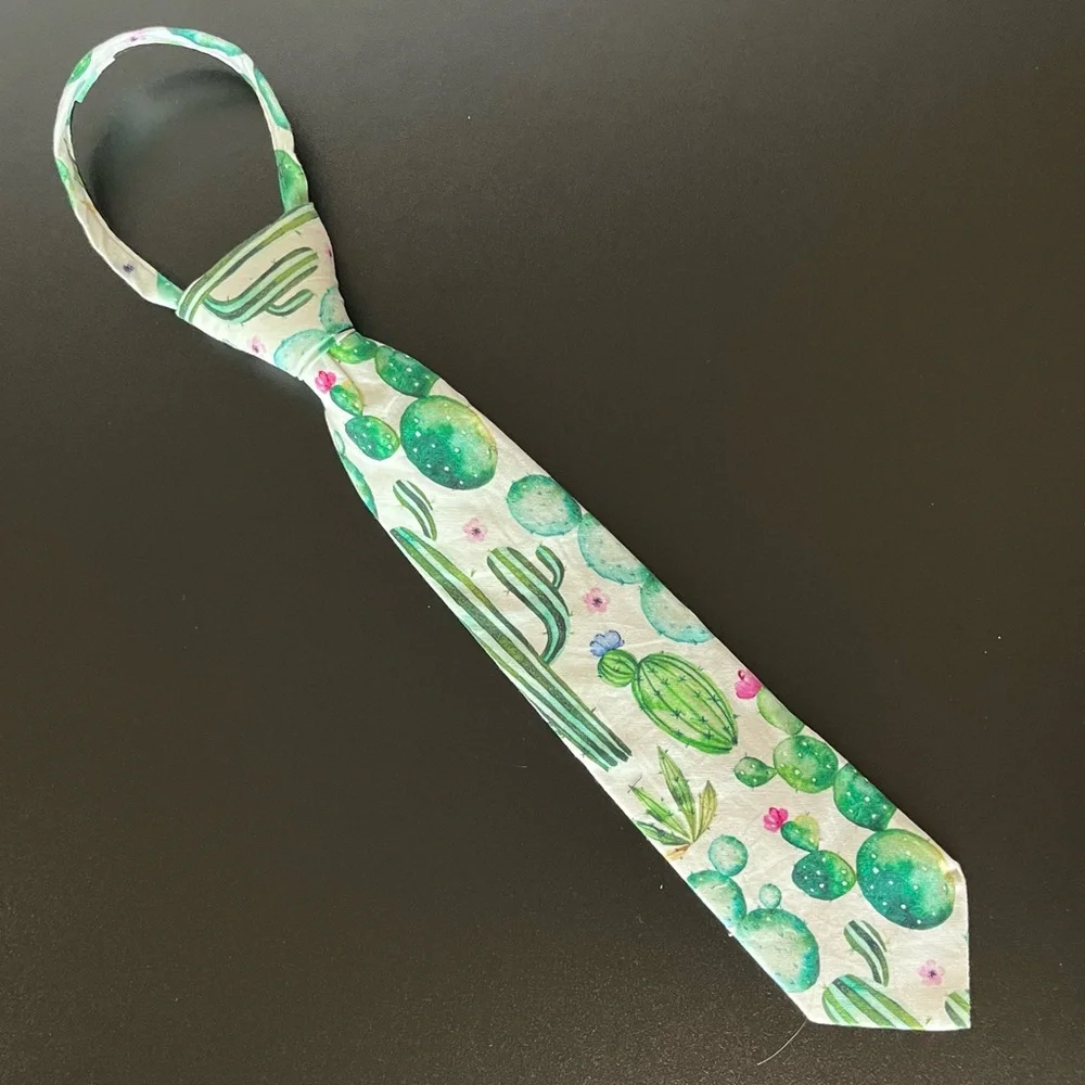 Littlest Prince Kids Cactus Print Zipper Adjustable Tie - Green,